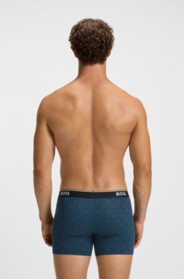 Lot de trois boxers longs en coton stretch avec logos, Fantaisie