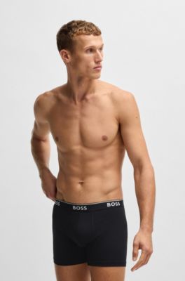 Lot de trois boxers longs en coton stretch avec logos, Fantaisie