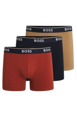 Lot de trois boxers longs en coton stretch avec logos, Fantaisie
