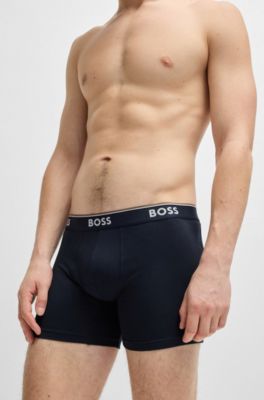 Lot de trois boxers longs en coton stretch avec logos, Fantaisie