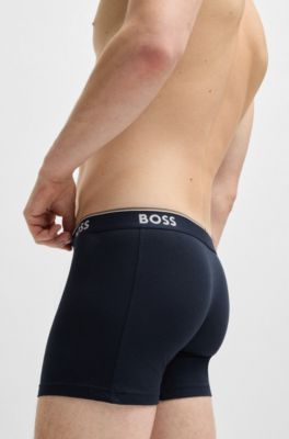 Lot de trois boxers longs en coton stretch avec logos, Fantaisie