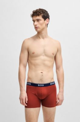 Lot de trois boxers longs en coton stretch avec logos, Fantaisie