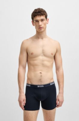 Lot de trois boxers longs en coton stretch avec logos, Fantaisie
