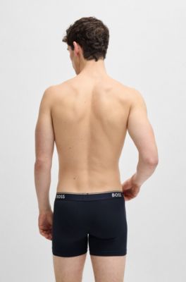 Lot de trois boxers longs en coton stretch avec logos, Fantaisie