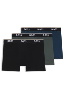 Lot de trois boxers longs en coton stretch avec logos, Fantaisie