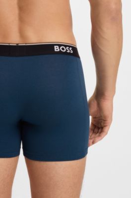 Lot de trois boxers longs en coton stretch avec logos, Fantaisie