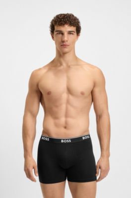 Three-pack of logo-waistband boxer briefs in stretch cotton, Patterned