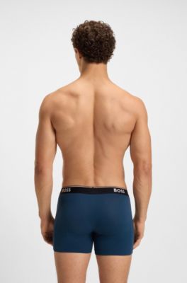 Lot de trois boxers longs en coton stretch avec logos, Fantaisie