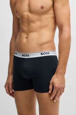 Lot de trois boxers longs en coton stretch avec logos, Fantaisie