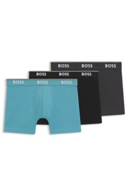 Three-pack of logo-waistband boxer briefs in stretch cotton, Patterned