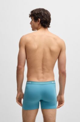 Three-pack of logo-waistband boxer briefs in stretch cotton, Patterned