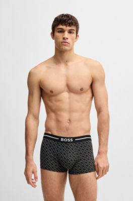 Paquete de tres calzoncillos de algod&oacute;n el&aacute;stico en dise&ntilde;os lisos y con monogramas , Fantas&iacute;a