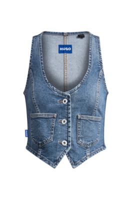 Top sin mangas de denim con parte delantera abotonada, Azul