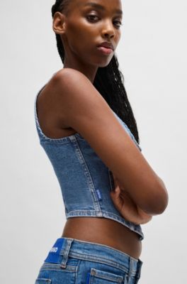 Top sin mangas de denim con parte delantera abotonada, Azul