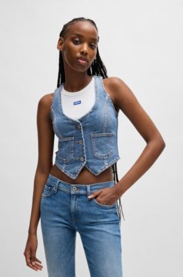 Top sin mangas de denim con parte delantera abotonada, Azul