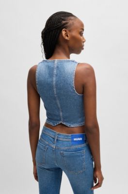 Top sin mangas de denim con parte delantera abotonada, Azul