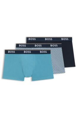 Three-pack of logo-waistband trunks in stretch cotton, Patterned