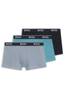 Three-pack of logo-waistband trunks in stretch cotton, Patterned