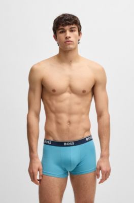 Three-pack of logo-waistband trunks in stretch cotton, Patterned