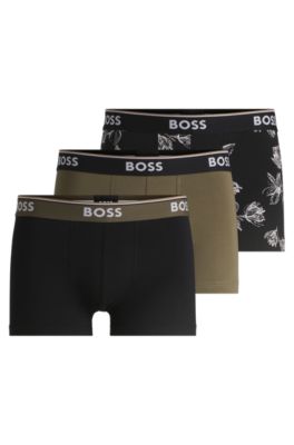 Lot de trois boxers courts en coton stretch avec taille logot&eacute;e, Fantaisie