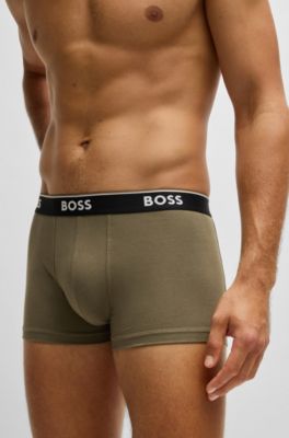 Lot de trois boxers courts en coton stretch avec taille logot&eacute;e, Fantaisie