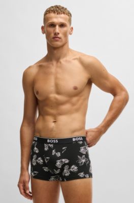 Lot de trois boxers courts en coton stretch avec taille logot&eacute;e, Fantaisie