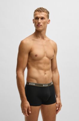 Lot de trois boxers courts en coton stretch avec taille logot&eacute;e, Fantaisie