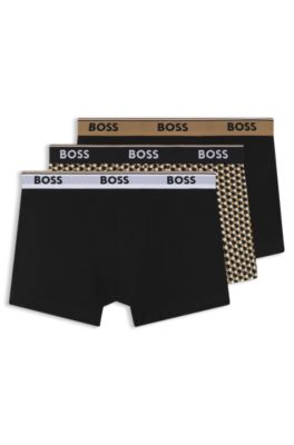 Lot de trois boxers courts en coton stretch avec taille logot&eacute;e, Fantaisie