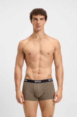 Lot de trois boxers courts en coton stretch avec taille logot&eacute;e, Fantaisie