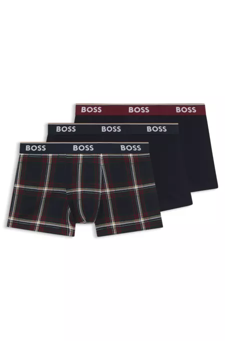 Three-pack of logo-waistband trunks in stretch cotton