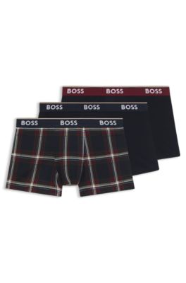 Three-pack of logo-waistband trunks in stretch cotton, Patterned