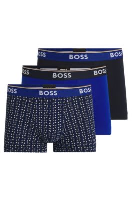 Lot de trois boxers courts en coton stretch avec taille logot&eacute;e, Fantaisie