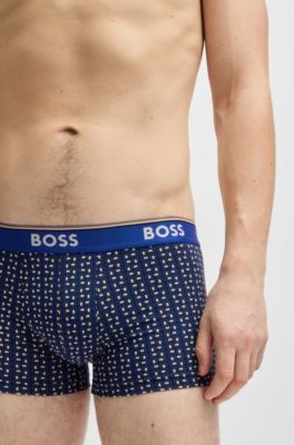 Lot de trois boxers courts en coton stretch avec taille logot&eacute;e, Fantaisie
