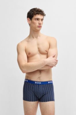 Lot de trois boxers courts en coton stretch avec taille logot&eacute;e, Fantaisie