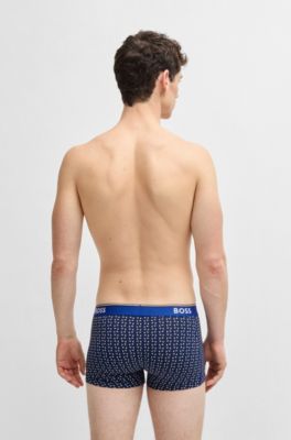 Lot de trois boxers courts en coton stretch avec taille logot&eacute;e, Fantaisie