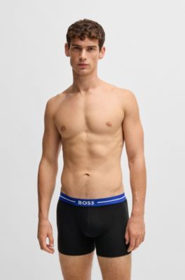 Lot de trois boxers longs avec taille logot&eacute;e &agrave; rayures, Fantaisie