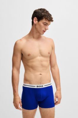 Lot de trois boxers longs avec taille logot&eacute;e &agrave; rayures, Fantaisie