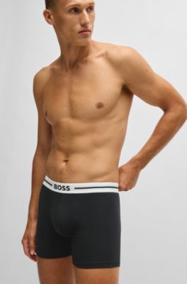 Three-pack of stretch-cotton boxer briefs with logo, Patterned