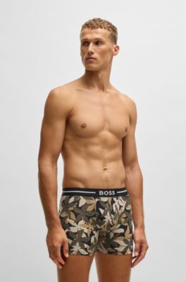 Three-pack of stretch-cotton boxer briefs with logo, Patterned