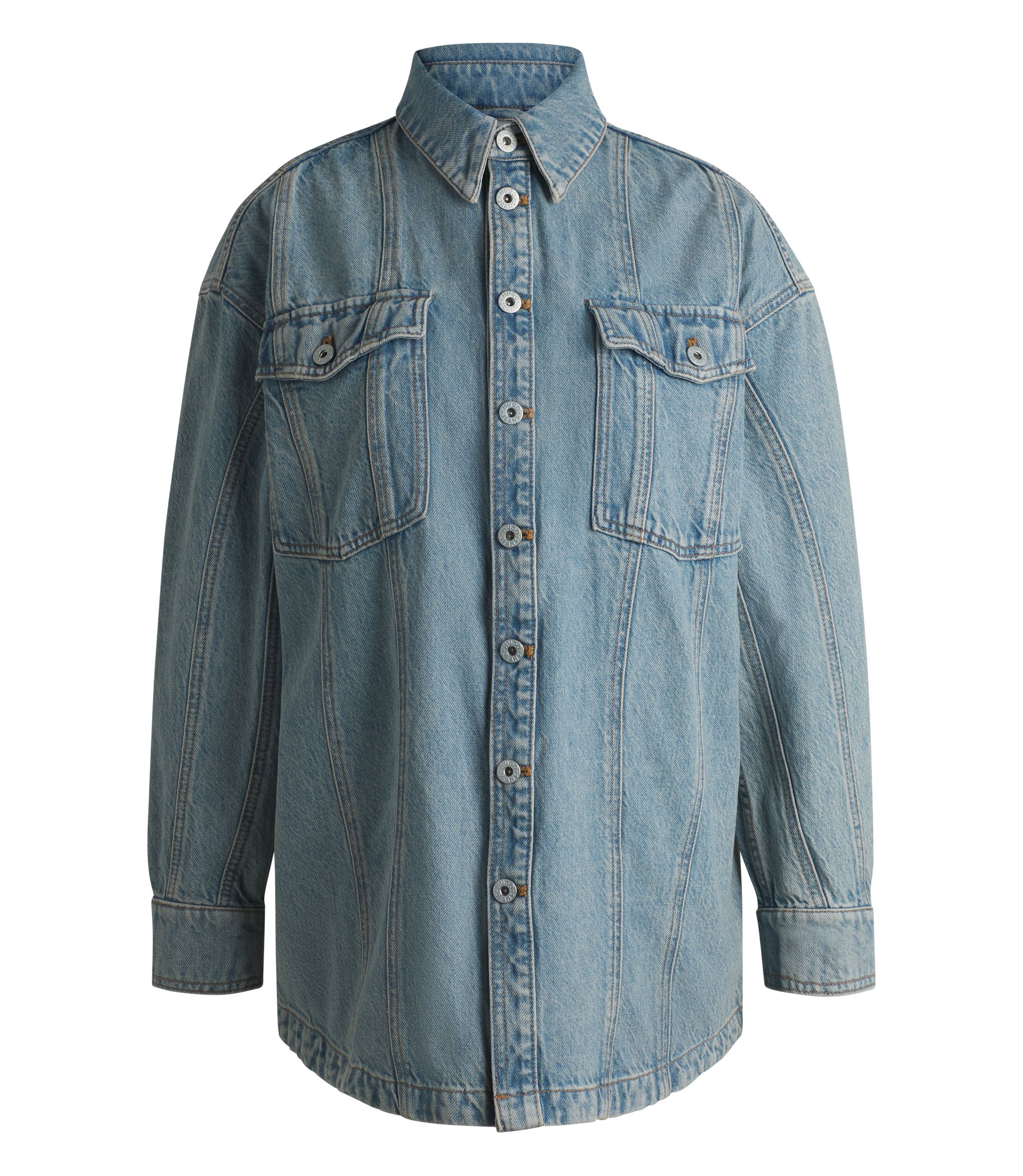 HUGO - Long-length blue-denim shirt with patch pockets - Blue