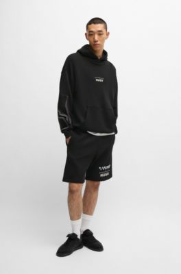 Racing-print hoodie in a cotton blend, Black
