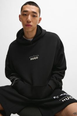 Racing-print hoodie in a cotton blend, Black