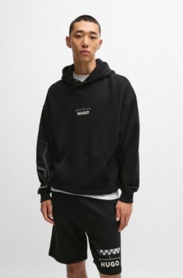 Racing-print hoodie in a cotton blend, Black