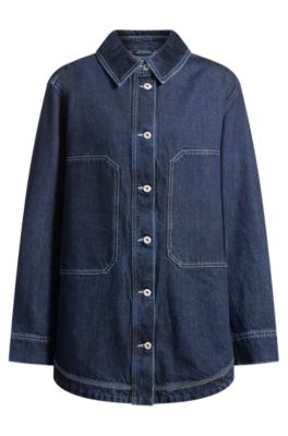 Oversize-fit denim jacket with contrast stitching, Dark Blue