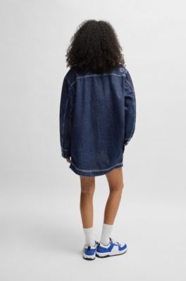 Oversize-fit denim jacket with contrast stitching, Dark Blue