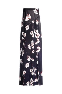 Satin midi skirt with tulip print, Patterned