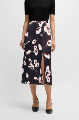 Satin midi skirt with tulip print