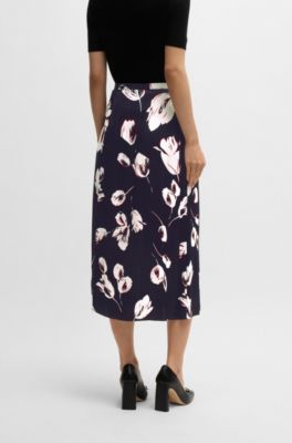 Satin midi skirt with tulip print, Patterned
