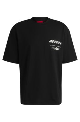 HUGO - Cotton-jersey T-shirt with racing prints - Black