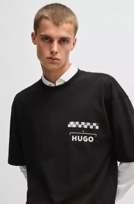 Cotton-jersey T-shirt with racing prints